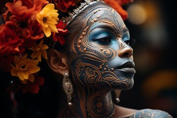  Rio Carnival participant's intricate body painting and tattoos, Generative AI