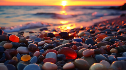 Obraz premium A beach covered in lots of rocks next to the ocean