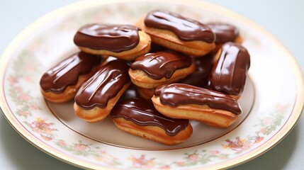 A Photo of a Plate of Miniature Chocolate Eclairs