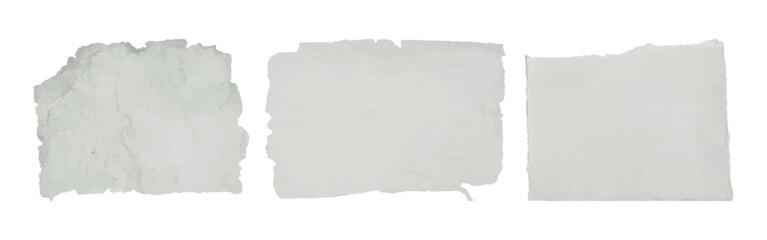 Set of old torn pieces of gray paper isolated on transparent background