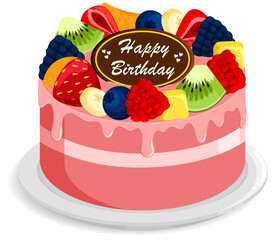 Fruit Birthday Cake with Variety of Fruit Toppings 