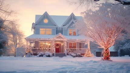 christmas house in the snow