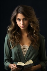 Beautiful young woman with a book in hand, lost in thought while reading, Generative AI.