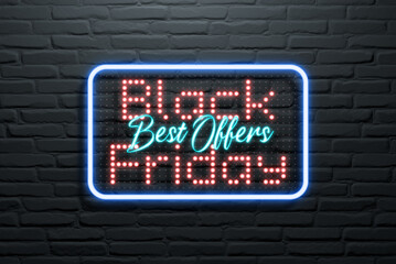 Black Friday neon sign on black Brick wall