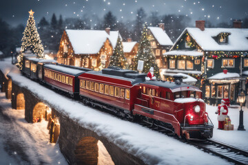 christmas train passing through the village, christmas celebration, concept Religion and Culture, generative ai