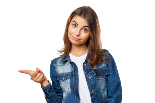 jeune femme montrant une direction, un objet (ajouter du contenu) sur un fond transparent pour un concept commercial