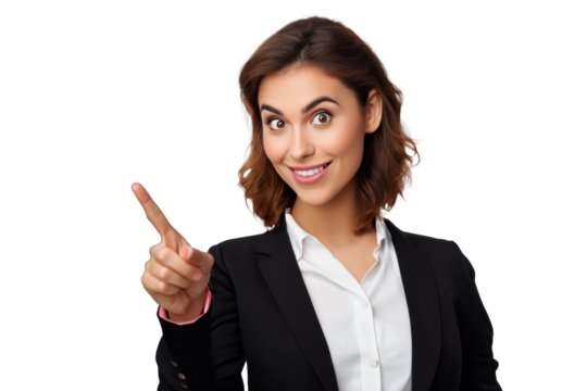 jeune femme montrant une direction, un objet (ajouter du contenu) sur un fond transparent pour un concept commercial