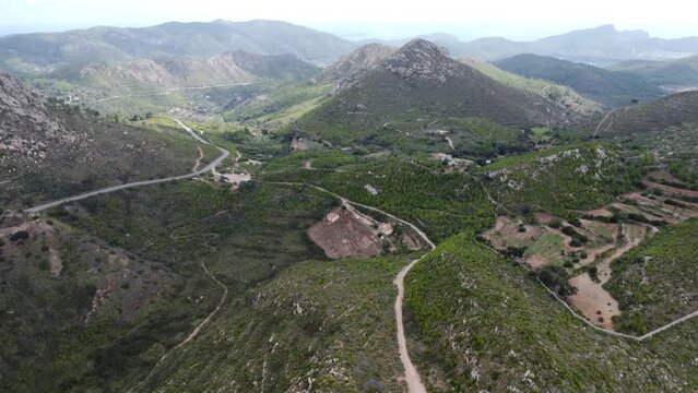 Scenic drone footage of the Coll de Sa Gramola, Mallorca. Fascinating aerial views of landscape, mountains, rocks and seaside.