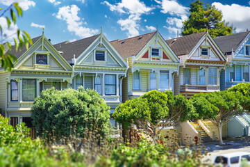The Painted Ladies in San Francisco are one of the city's popular attractions. This photo depicts a...