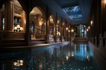 Spa's hydrotherapy pool with bubbling jets, offering relaxation and hydro-massage, Generative AI