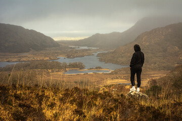 brown mountain valley with lakes
