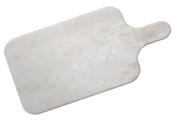 Empty rectangular marbled cutting board cut out on transparent background