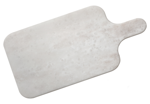 Empty rectangular marbled cutting board cut out on transparent background