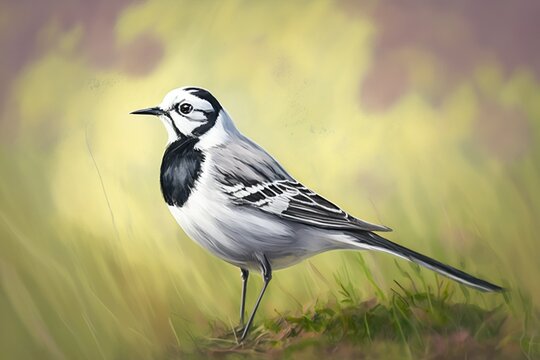 Bird in the field, little bird, nature of the world, digital art style, illustration painting