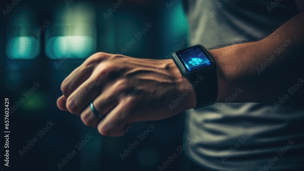 Aufkleber a person with a fitness tracker, emphasizing technology-based health monitoring and wellness solutio