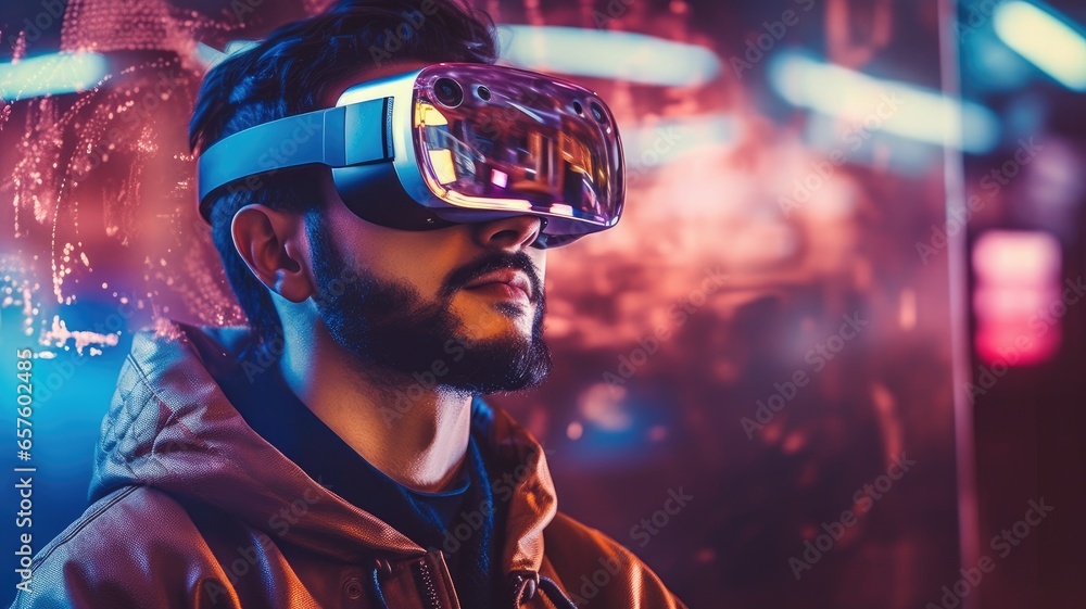 Leinwandbilder an image of a person using augmented reality (ar) glasses, representing technological solutions for 
