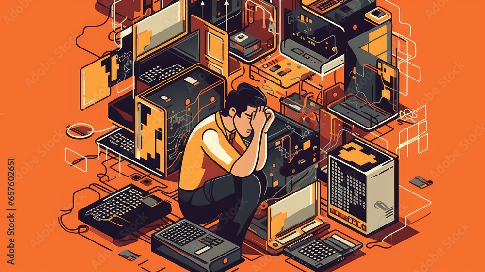 Aufkleber Visualize a person troubleshooting technical issues and providing IT solutions for software and hardware problems