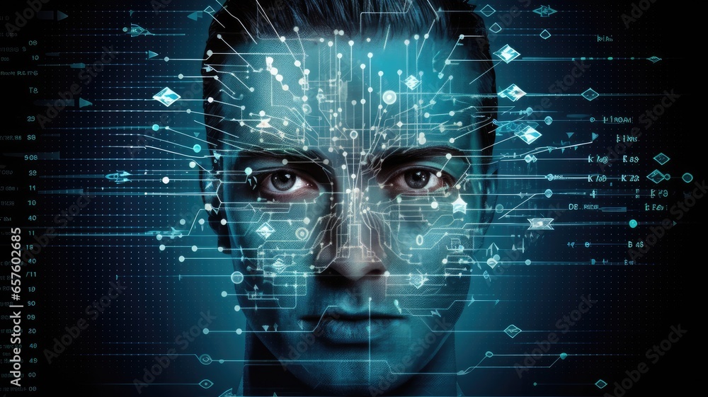 Fototapete Visualize a person using biometric authentication methods for secure access and identity verification