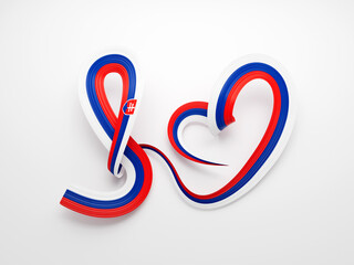 3d Flag Of Slovakia Heart Shaped Shiny Wavy Awareness Ribbon flag White Background 3d Illustration