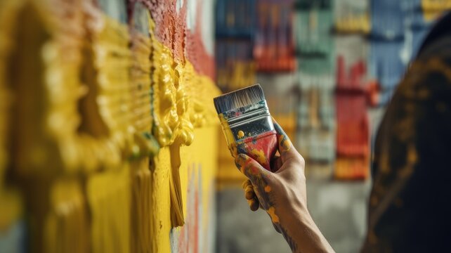 A person with paint rollers and brushes, demonstrating the process of painting walls and achieving desired color schemes