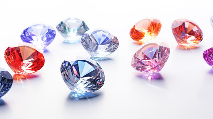 Diamonds, gemstones, backlight, white background