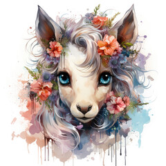 watercolor Baby Unicorn clipart, Generative Ai