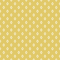 Simple vector golden minimal seamless pattern with small outline diamonds, rhombuses. Trendy luxury minimalist background. Abstract texture in gold color. Repeat geometric design for decor, wallpaper