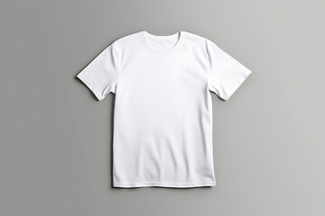 A white men's t-shirt mockup against a light gray background, highlighting its details and contours