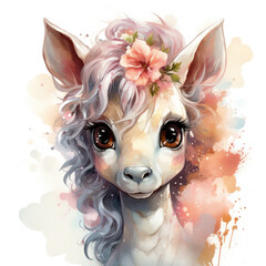 Obraz premium watercolor Baby Unicorn clipart, Generative Ai