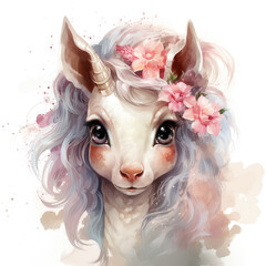 watercolor Baby Unicorn clipart, Generative Ai
