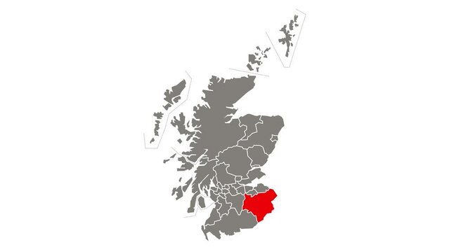 Scottish Borders council area blinking red highlighted in map of Scotland