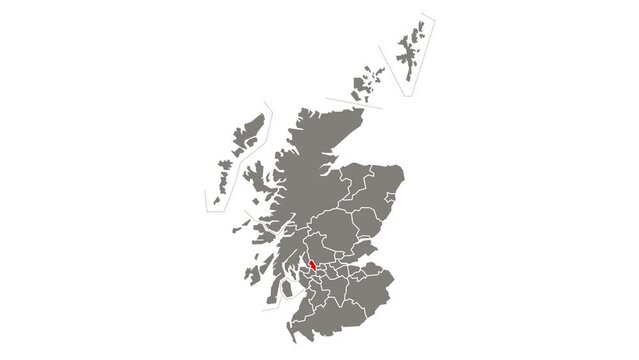 West Dunbartonshire council area blinking red highlighted in map of Scotland