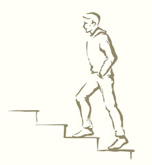 Vector drawing. Man rise up on stais