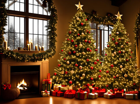 Cozy Christmas tree maximum detail cinematic HDR