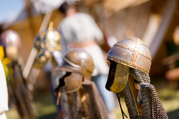 The historical Roman helmet together with the armor
