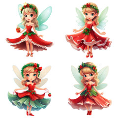 set of cartoon christmas angels ,ai generated