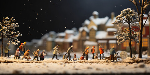 Christmas magic with miniature people - obrazy, fototapety, plakaty