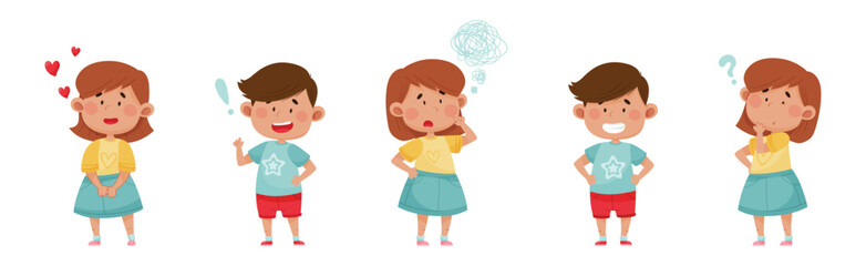 Emotional Children Character Expressing Different Emotions Vector Set