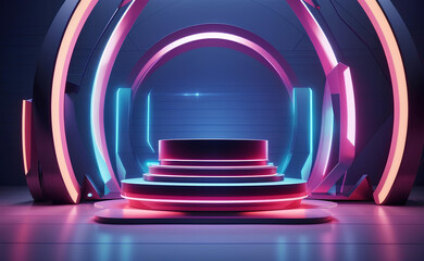Futuristic cyber podium for high technology product presentation.
