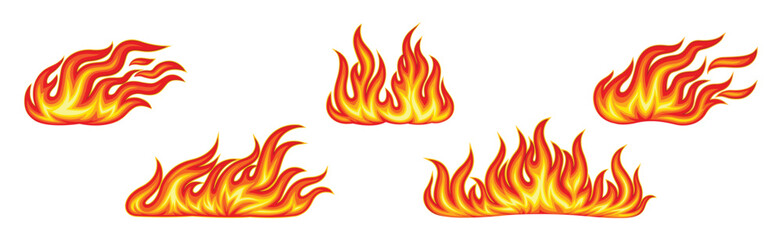 Red and Orange Fire Flame and Hot Blazing Element Vector Set