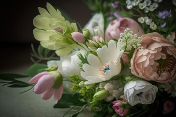 Vase with flowers, bouquet of flowers, wildflowers, digital art illustration, color