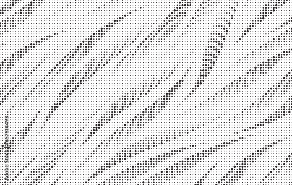 Poster Halftone vector background. Monochrome wavy stripe pattern. Abstract geometric dots background. Pop Art comic texture. Design for presentation banner, poster, flyer, business card. 