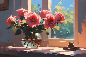 oil-painted pink roses