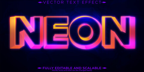 Neon light text effect, editable retro and glowing text style