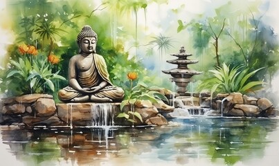 Ai statua del Budda in un placido lago 