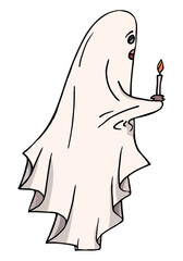 Cute ghost isolated, Cartoon Ghosts, Spooky vector, Cute doodle character, Halloween sleepy spirit with candle