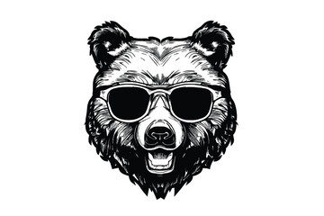 Shaded Wilderness: A Bear's Head in Sunglasses, Vector Art