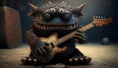 Monster playing guitar terrible devil hell picture Ai generated art - obrazy, fototapety, plakaty