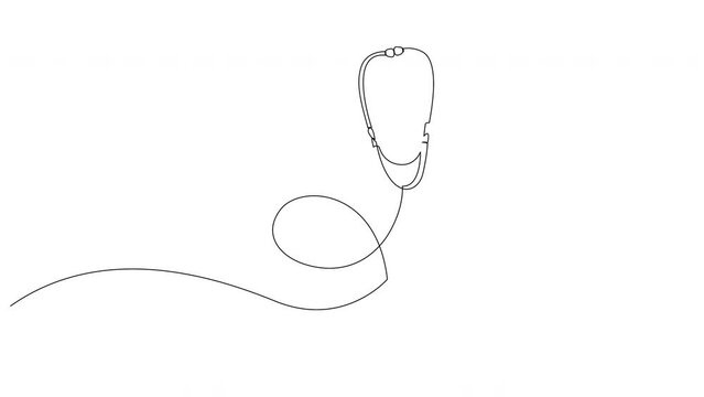 Self drawing simple animation of continuous one line medical stethoscope. Animated medical health concept in doodle style. Minimalist design by single line.