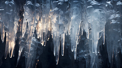 Icicles close-up from a winter snowstorm - obrazy, fototapety, plakaty